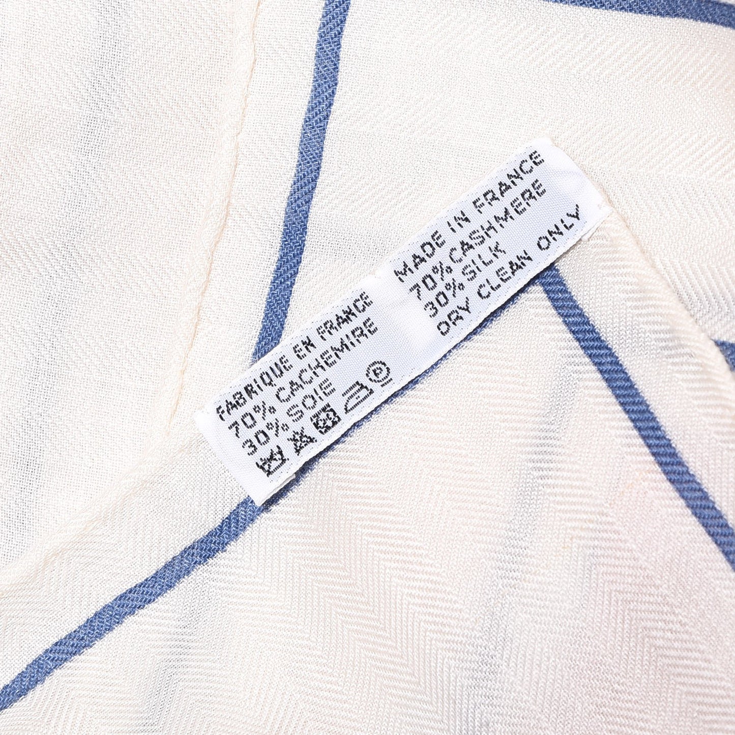 Cashmere Silk Rubans D'Hermes Shawl 140 Blanc Rose Pale Bleu