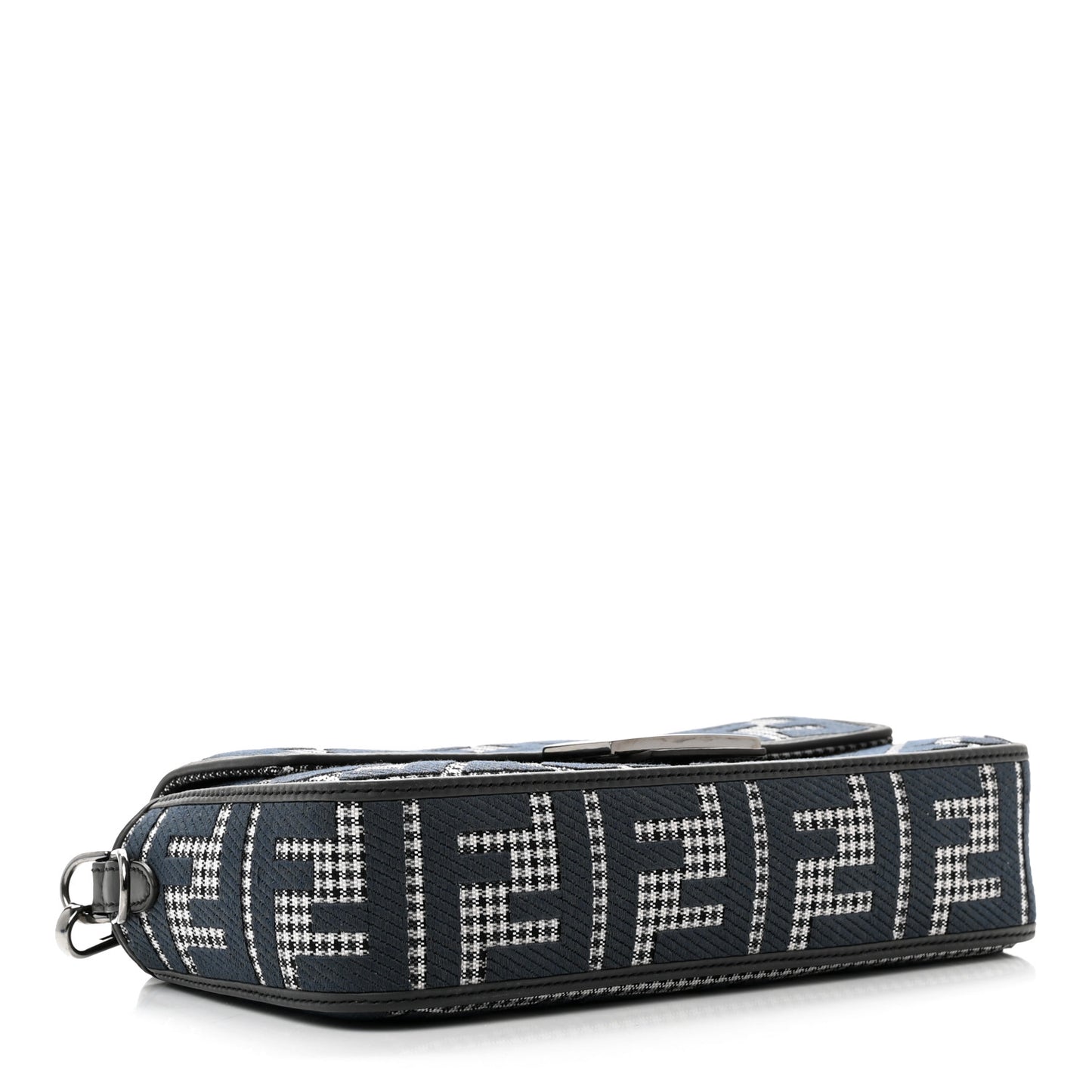 Wool Vitello King Houndstooth FF Embroidered Baguette Grigio Anthracite