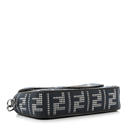 Fendi Wool Vitello King Houndstooth FF Embroidered Baguette Grigio Anthracite 3 of 7