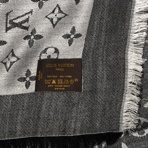 Wool Silk Monogram Denim Shawl Black
