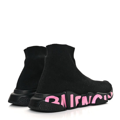 Balenciaga Recycled Knit Womens Speed Graffiti Sneakers 40 Black Pink 4 of 7