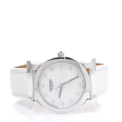 Hermes Stainless Steel Epsom Diamond Mother of Pearl 31mm H Ronde Quartz Watch Blanc 2 of 7