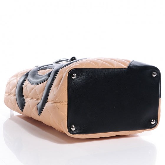 Calfskin Quilted Small Cambon Tote Beige Black