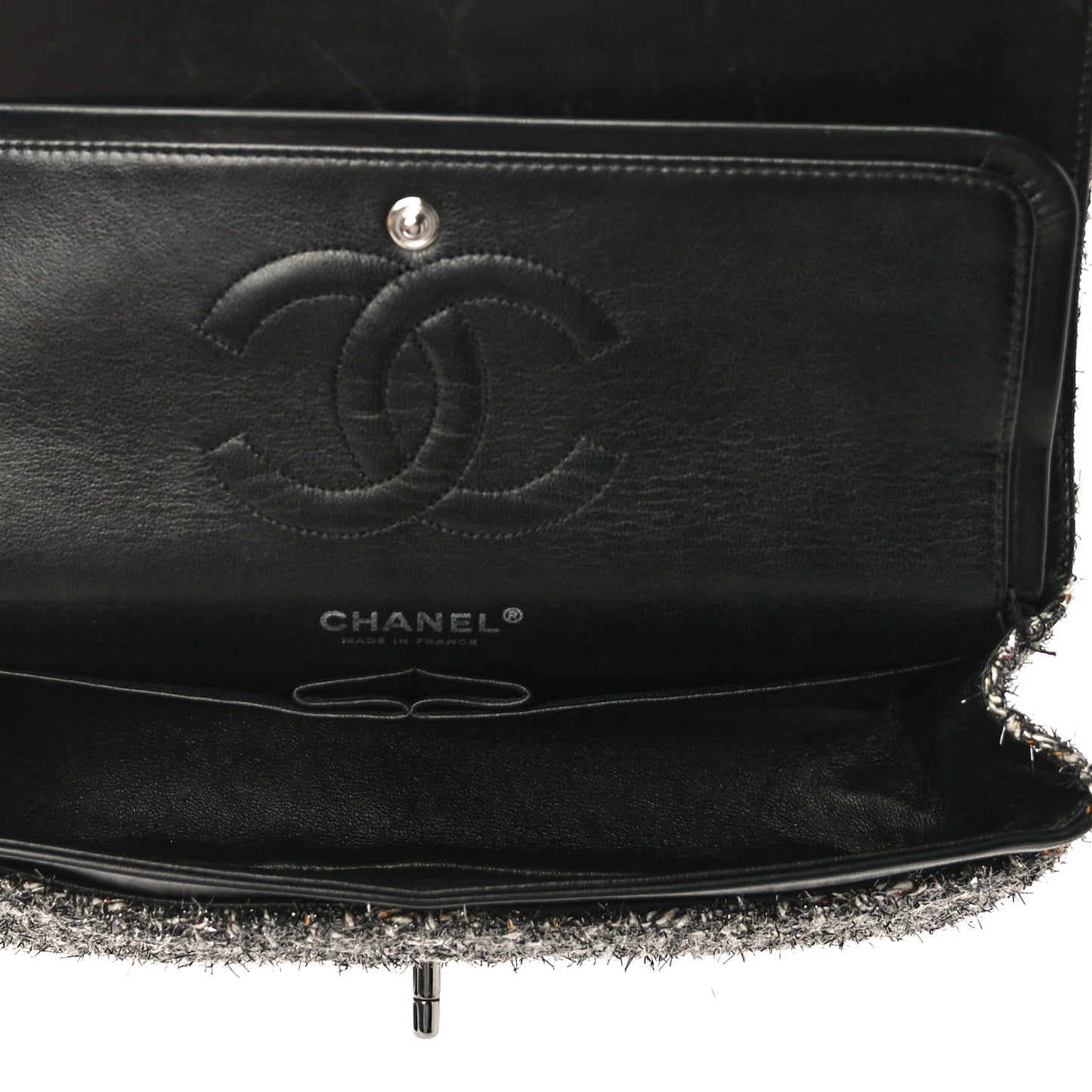 Metallic Tweed Medium Double Flap Black White