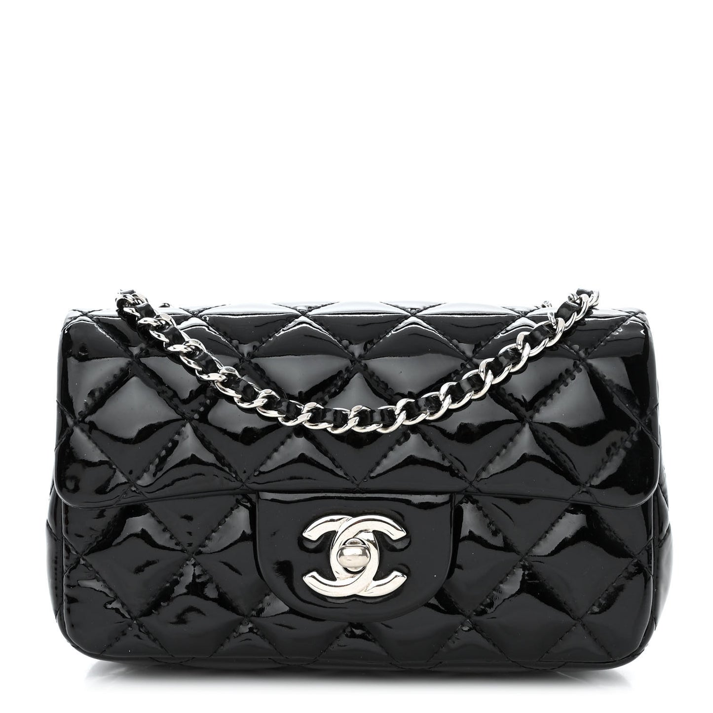 Patent Calfskin Quilted Extra Mini Rectangular Flap Black