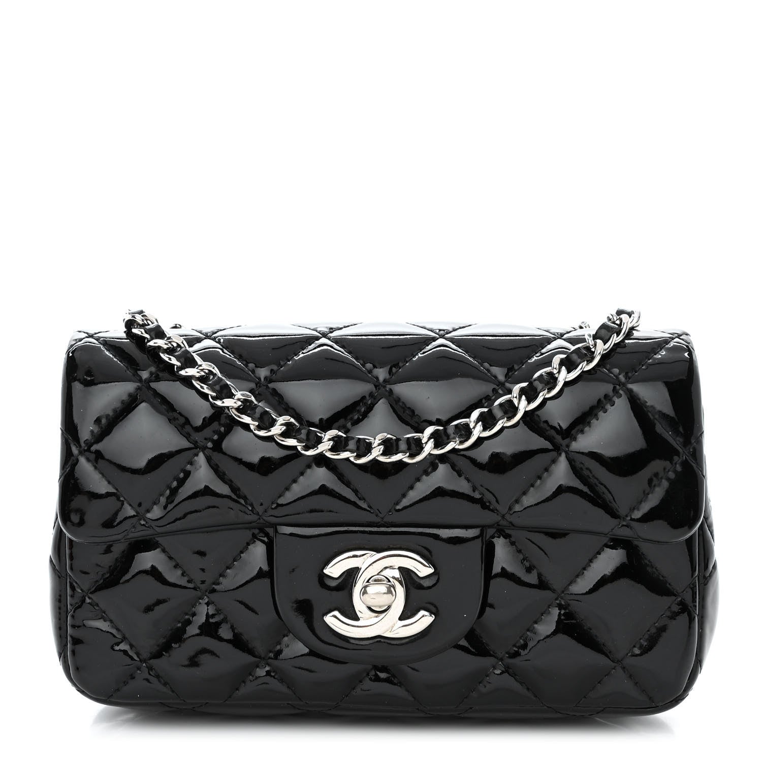 Chanel Patent Calfskin Quilted Extra Mini Rectangular Flap Black 1 of 10