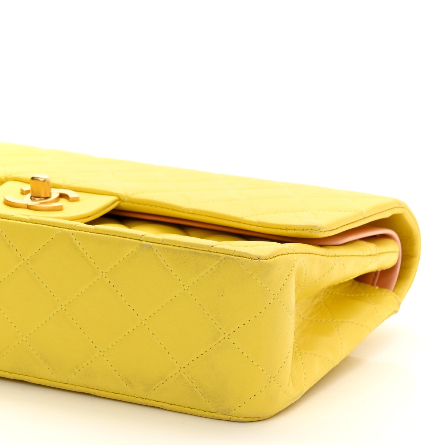 Lambskin Quilted Medium Double Flap Yellow Pink