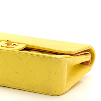 Chanel Lambskin Quilted Medium Double Flap Yellow Pink 10 of 12