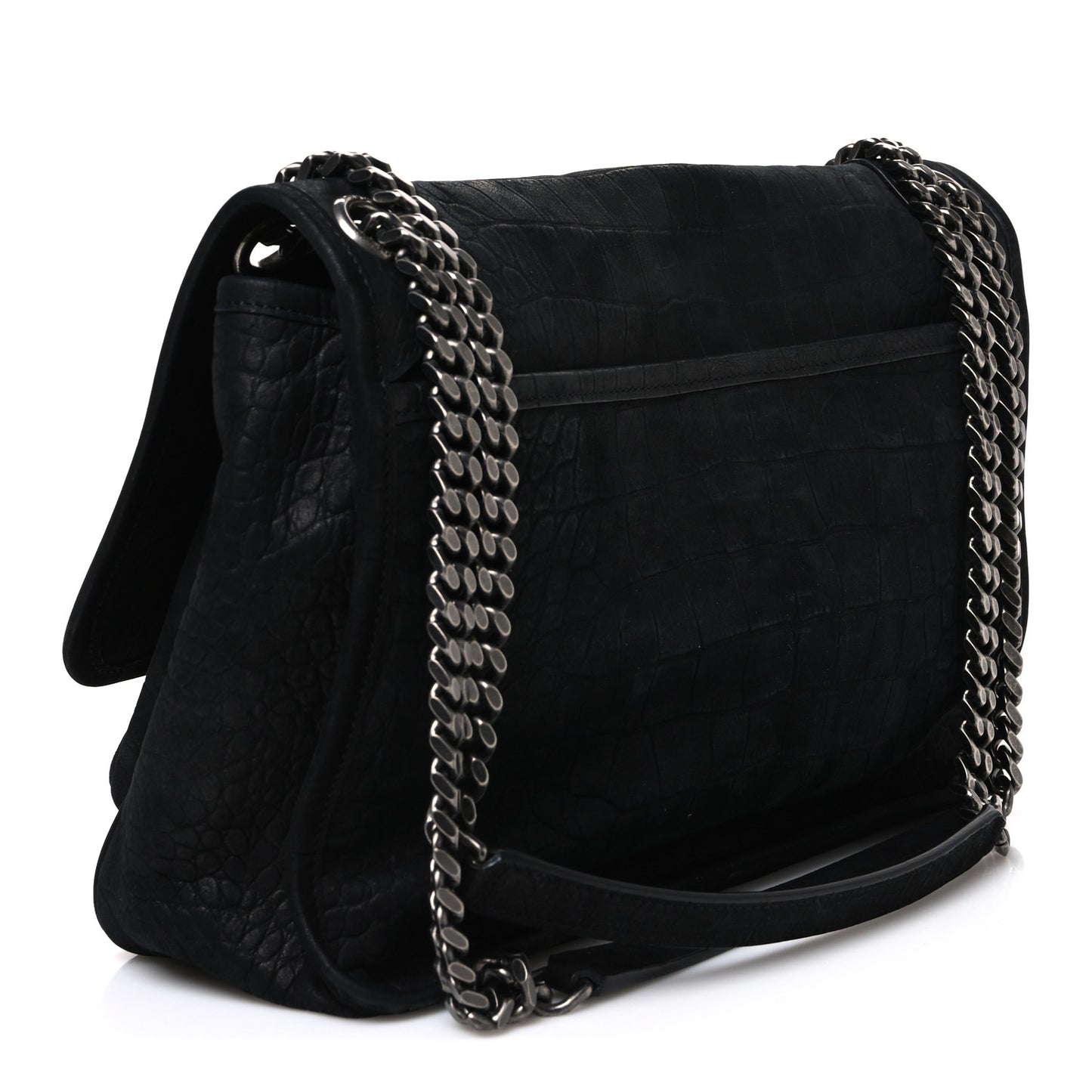 Nubuck Crocodile Embossed Monogram Medium Niki Chain Satchel Black