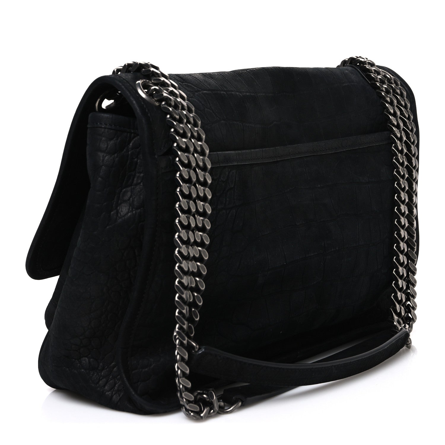 Saint Laurent Nubuck Crocodile Embossed Monogram Medium Niki Chain Satchel Black 3 of 10