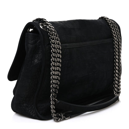 Saint Laurent Nubuck Crocodile Embossed Monogram Medium Niki Chain Satchel Black 3 of 10