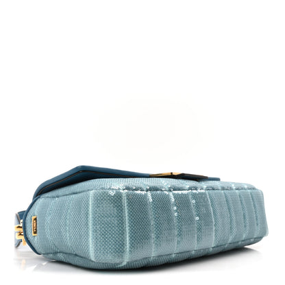 Fendi Satin Vitello King Sequin Baguette Blue 4 of 9