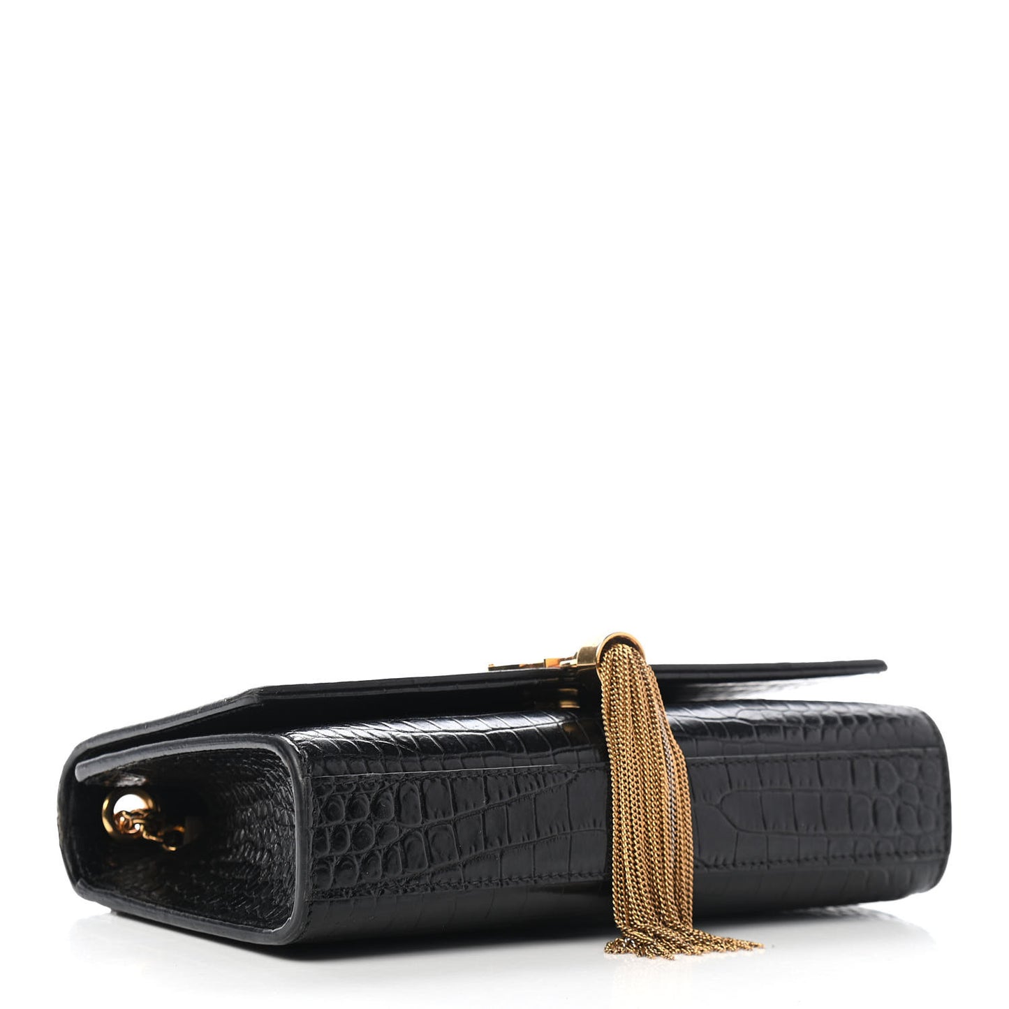 Calfskin Crocodile Embossed Small Classic Monogram Kate Tassel Satchel Black