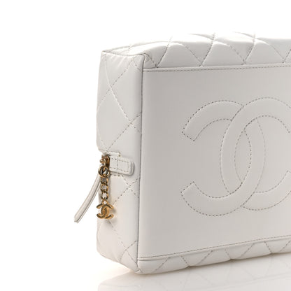 Chanel Calfskin Quilted Square Top Handle Vanity Case White 9 of 14