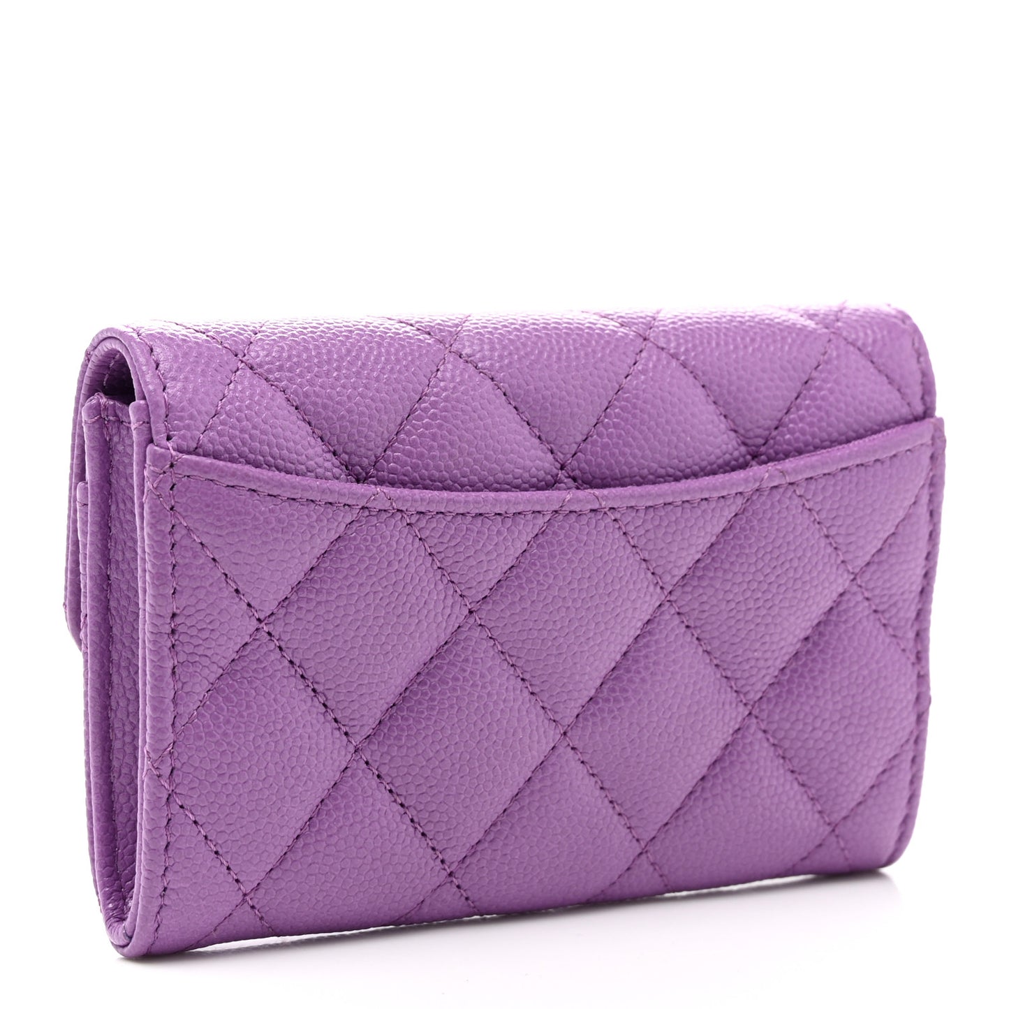 Caviar Quilted Flap Card Holder Wallet Purple