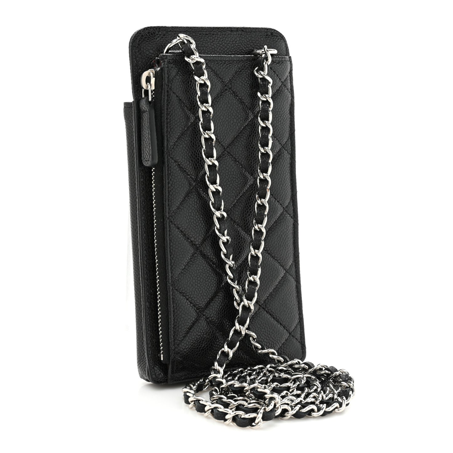 Caviar Quilted Zip Phone Case Black