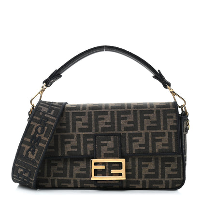 Fendi Fabric Jacquard FF 1974 Medium Baguette Tobacco Moro Black 1 of 10