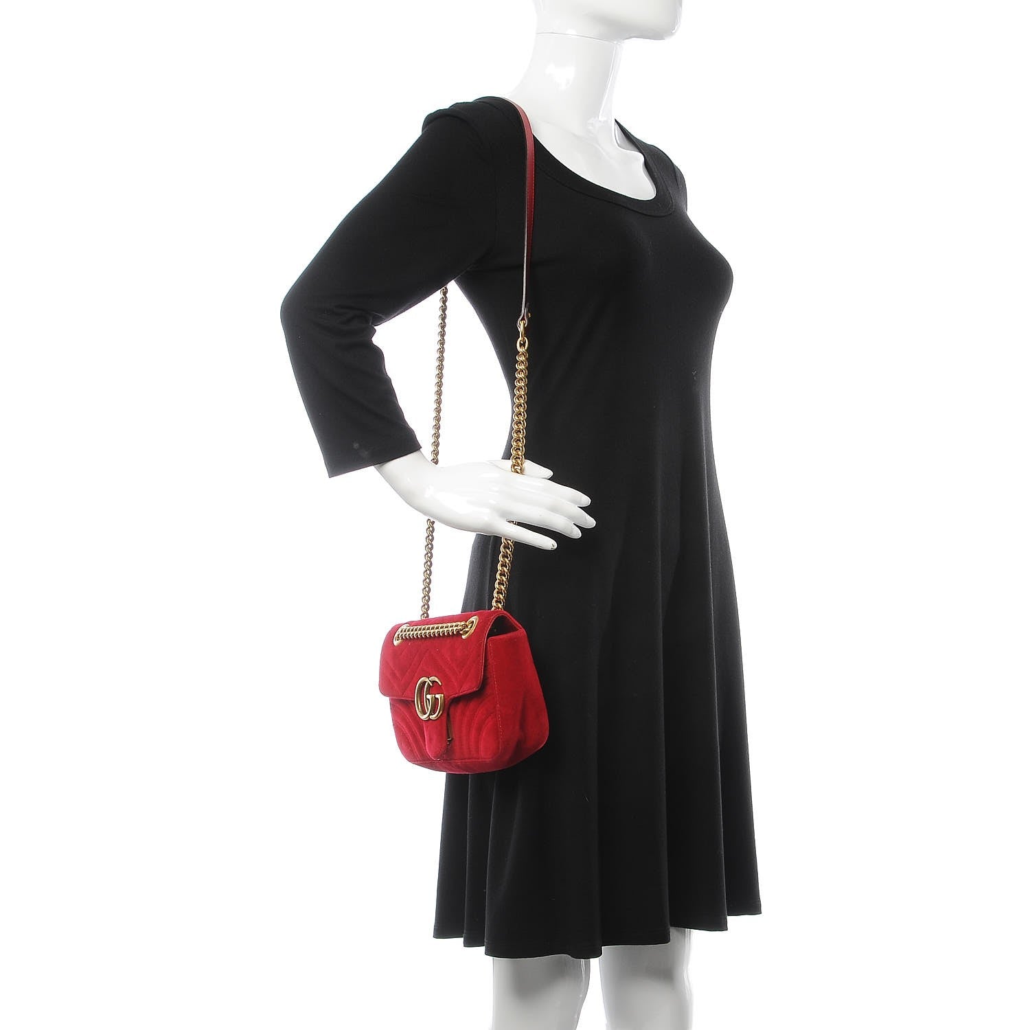 Gucci Velvet Matelasse Mini GG Marmont Shoulder Bag Hibiscus Red 9 of 22