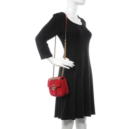 Gucci Velvet Matelasse Mini GG Marmont Shoulder Bag Hibiscus Red 9 of 22