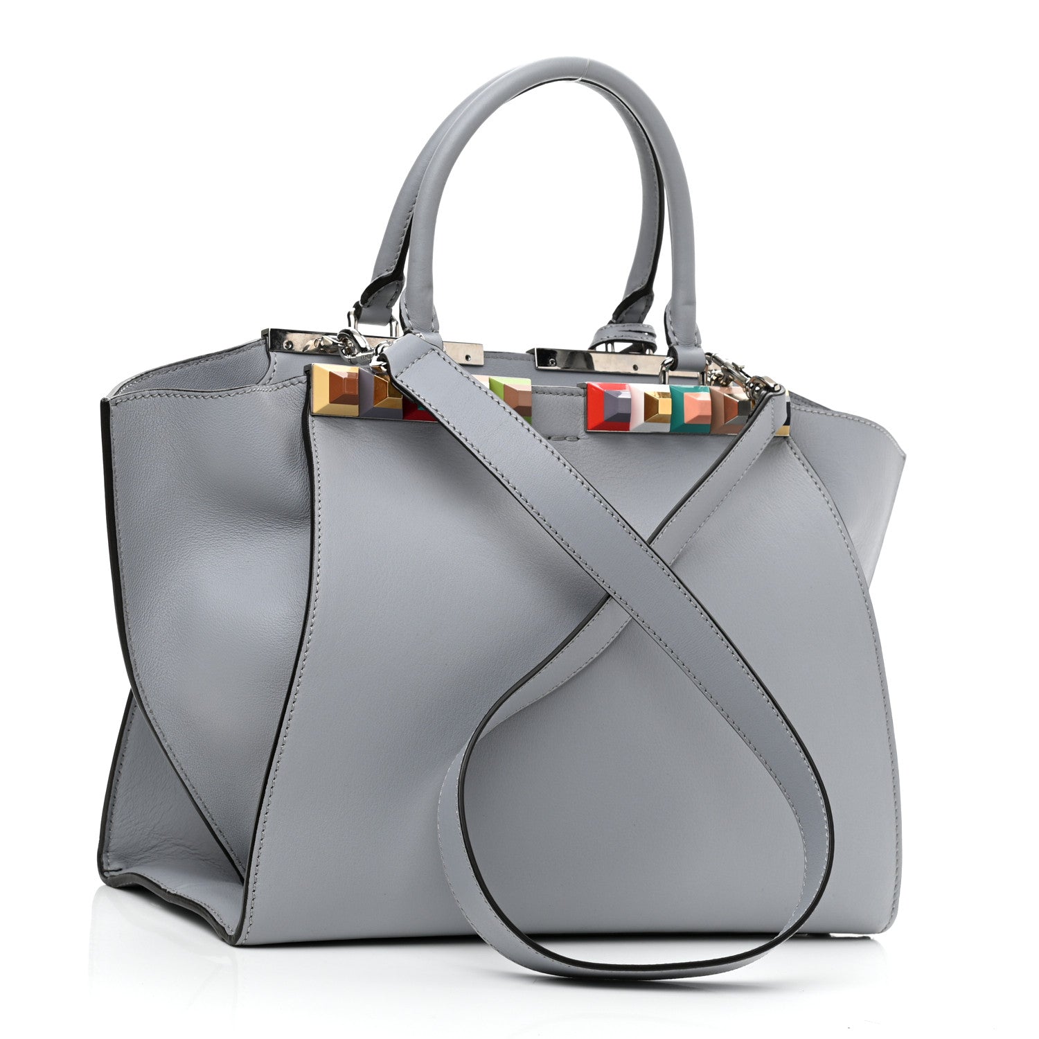 Fendi VItello Dolce Studded Petite 3Jours Tote Ghiaccio Multicolor 3 of 11