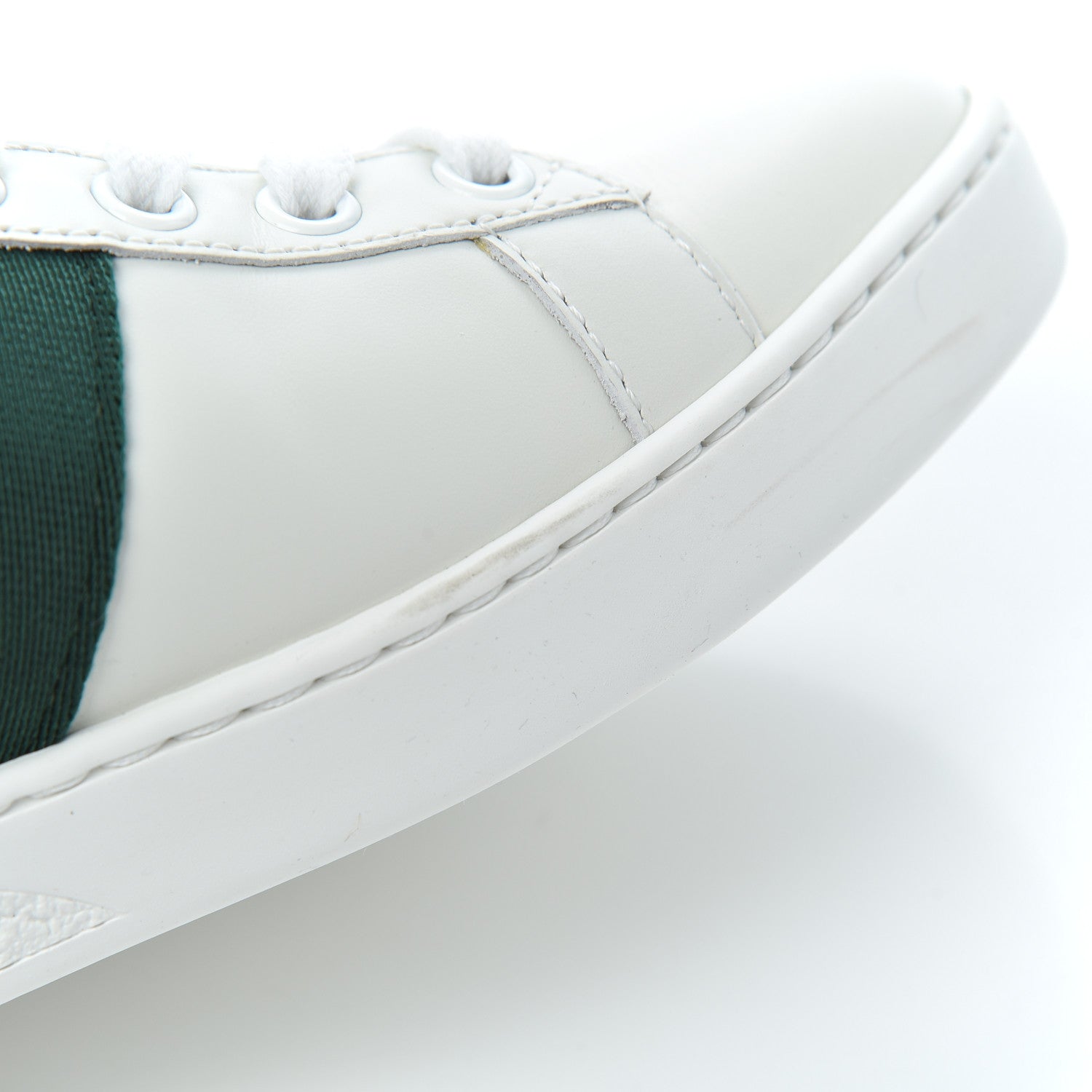 Gucci Calfskin Ayers Bee Embroidered Womens Ace Sneakers 37.5 White Green 10 of 18
