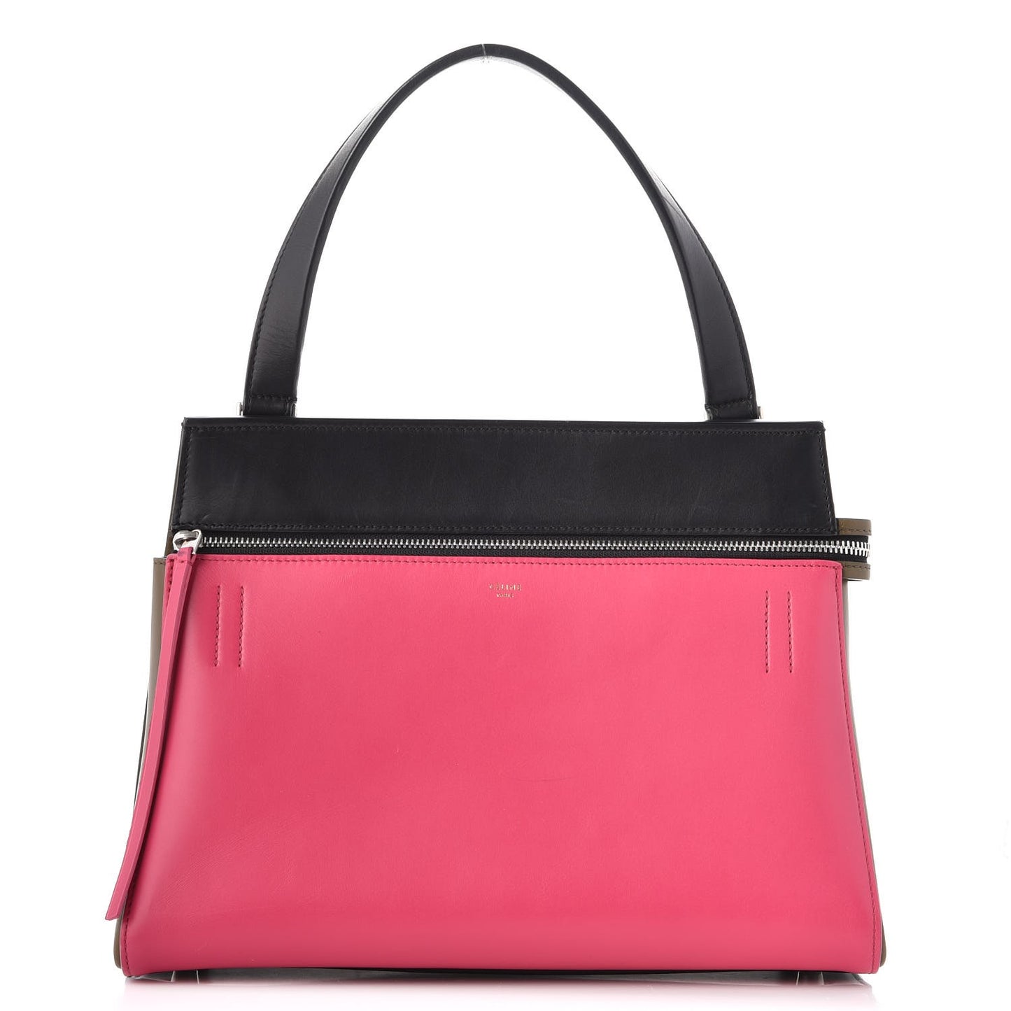 Smooth Calfskin Small Tri-Color Edge Shoulder Bag Fushia