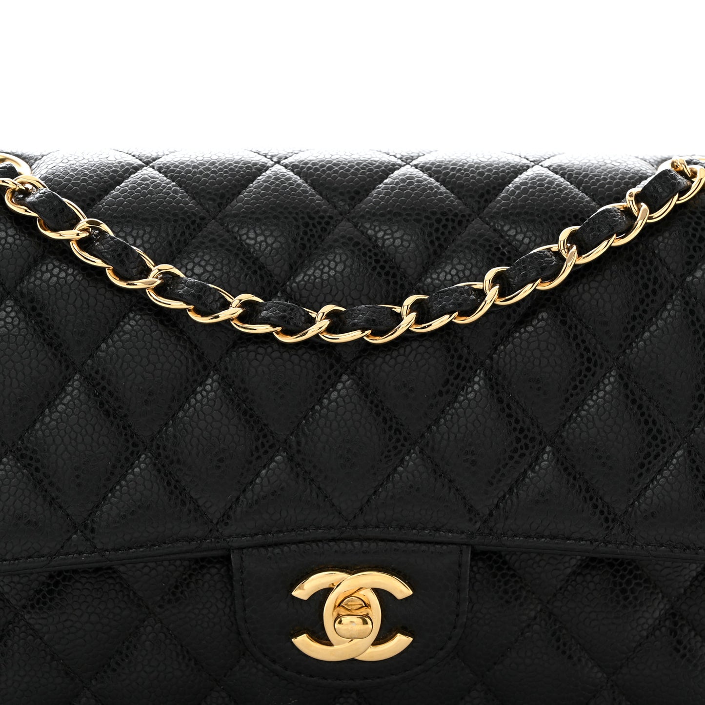 Caviar Quilted Medium Double Flap Black