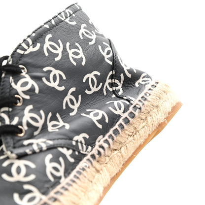 Chanel Lambskin Printed CC Lace Up Espadrilles 38 Black White 14 of 15
