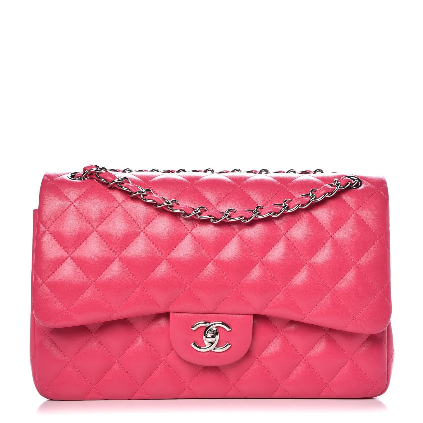 Lambskin Quilted Jumbo Double Flap Dark Pink
