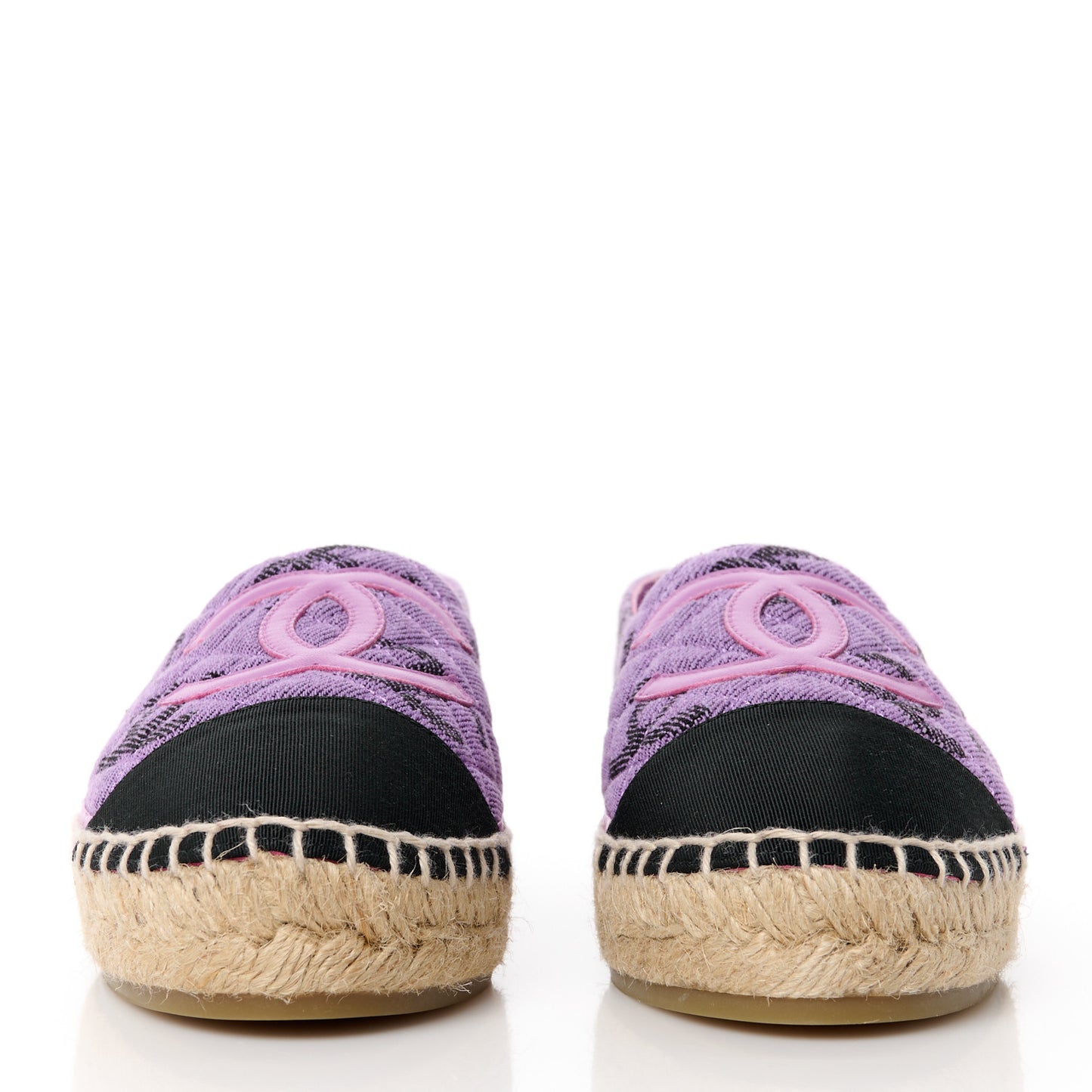 Cotton Jacquard Grosgrain CC Print Espadrilles 36 Purple Black
