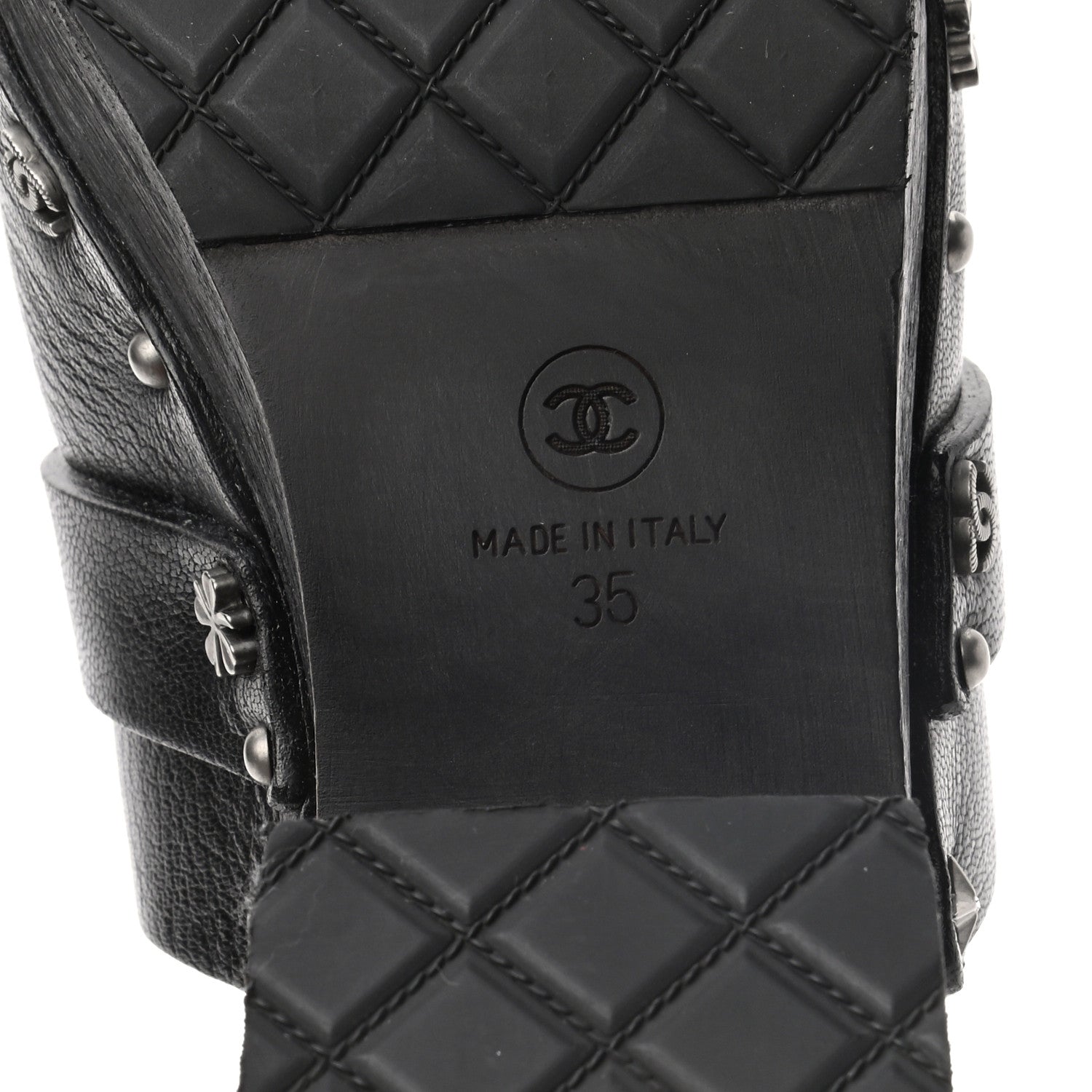 Chanel Calfskin CC Lucky Charms Studded Clogs 35 Black 8 of 8