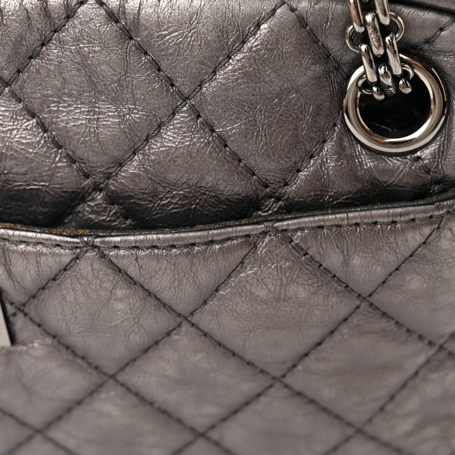 Chanel Metallic Aged Calfskin Quilted Medium Reissue Camera Case Dark Silver 18 of 21
