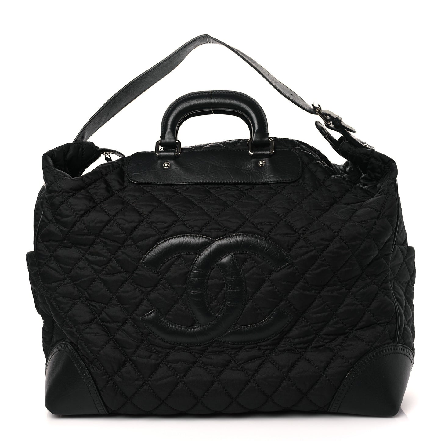 Nylon Calfskin Quilted Timeless Luggage Bag Black