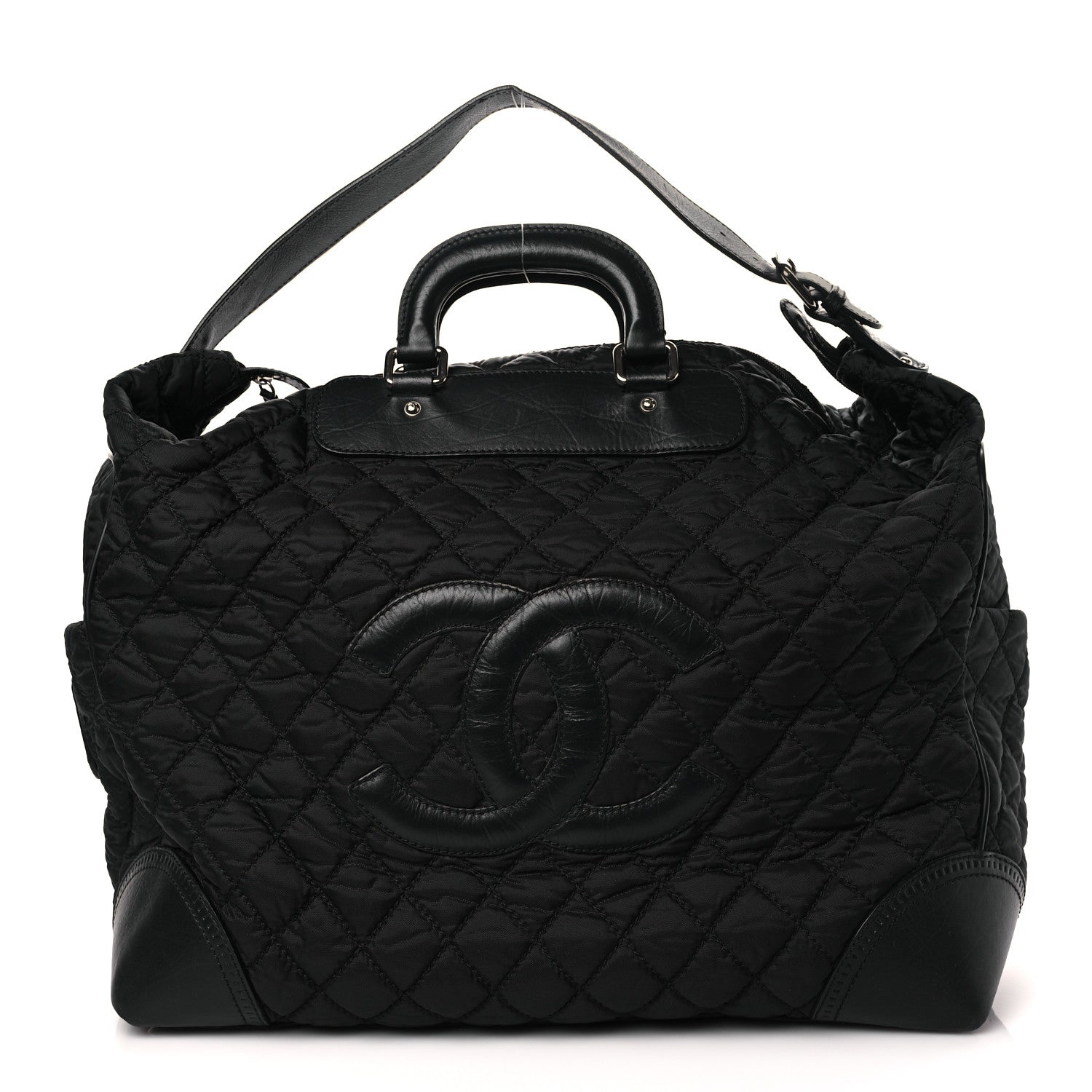 Chanel Nylon Calfskin Quilted Timeless Luggage Bag Black 1 of 11