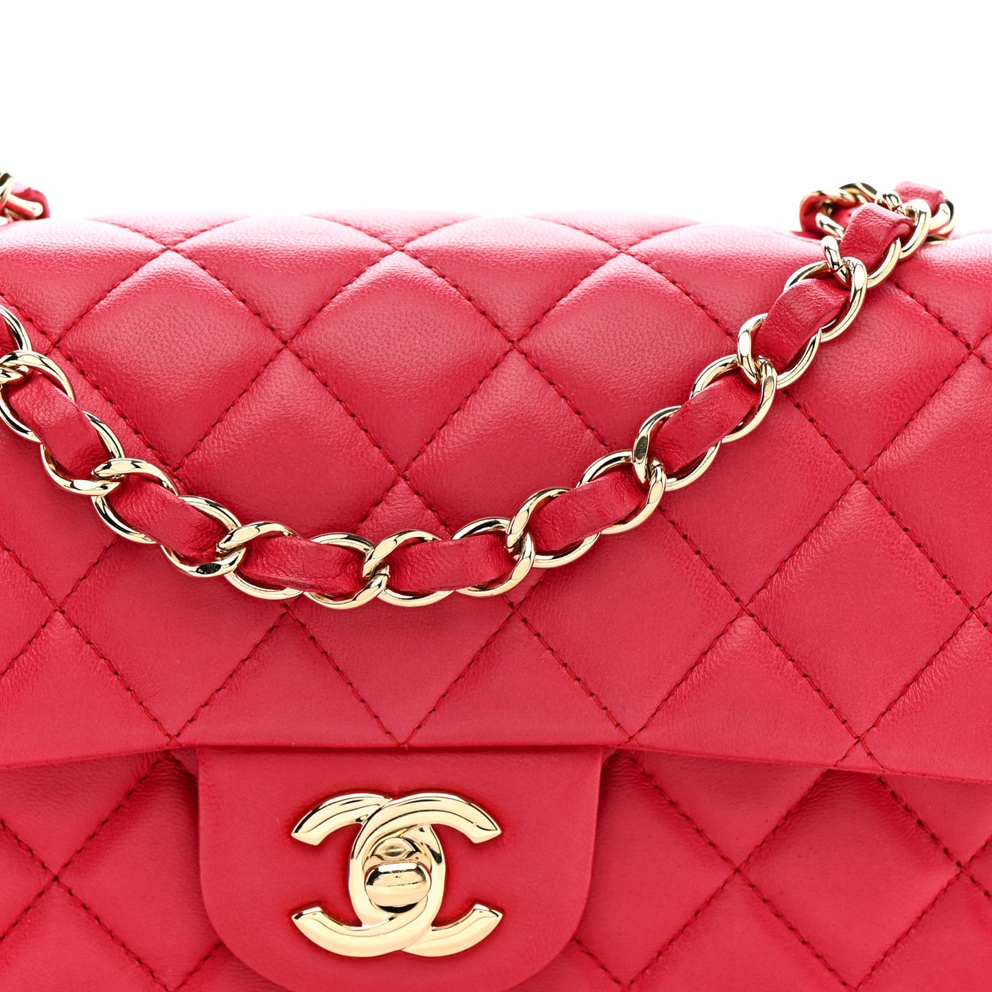 Lambskin Quilted Mini Rectangular Flap Red