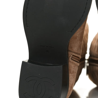 Chanel Suede Quilted CC High Boots 38 Dark Beige Black 8 of 11