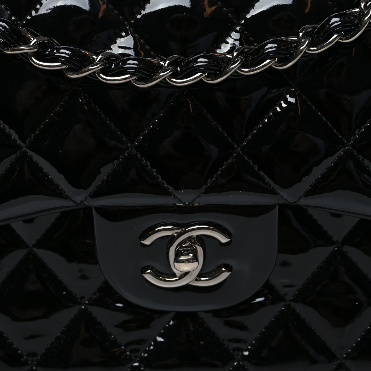 Patent Quilted Jumbo Double Flap Black