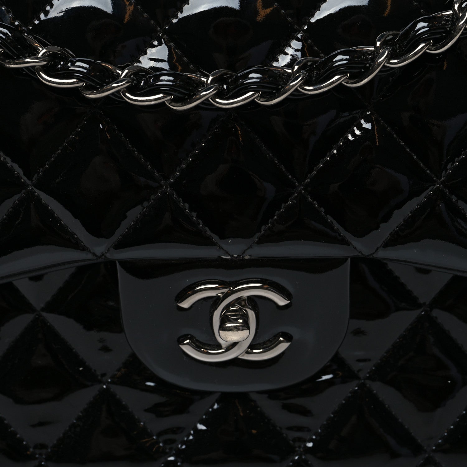 Chanel Patent Quilted Jumbo Double Flap Black 8 of 11