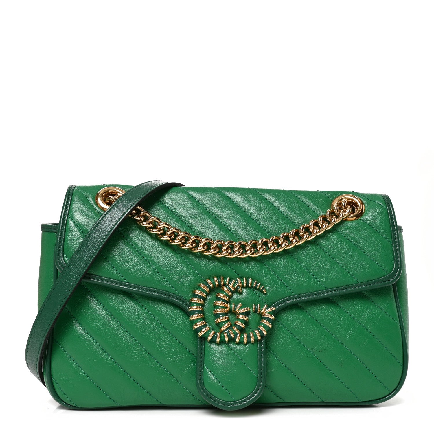 Gucci Azalea Calfskin Enamel Matelasse Diagonal Small Torchon GG Marmont Shoulder Bag New Shamarock Emerald 1 of 10
