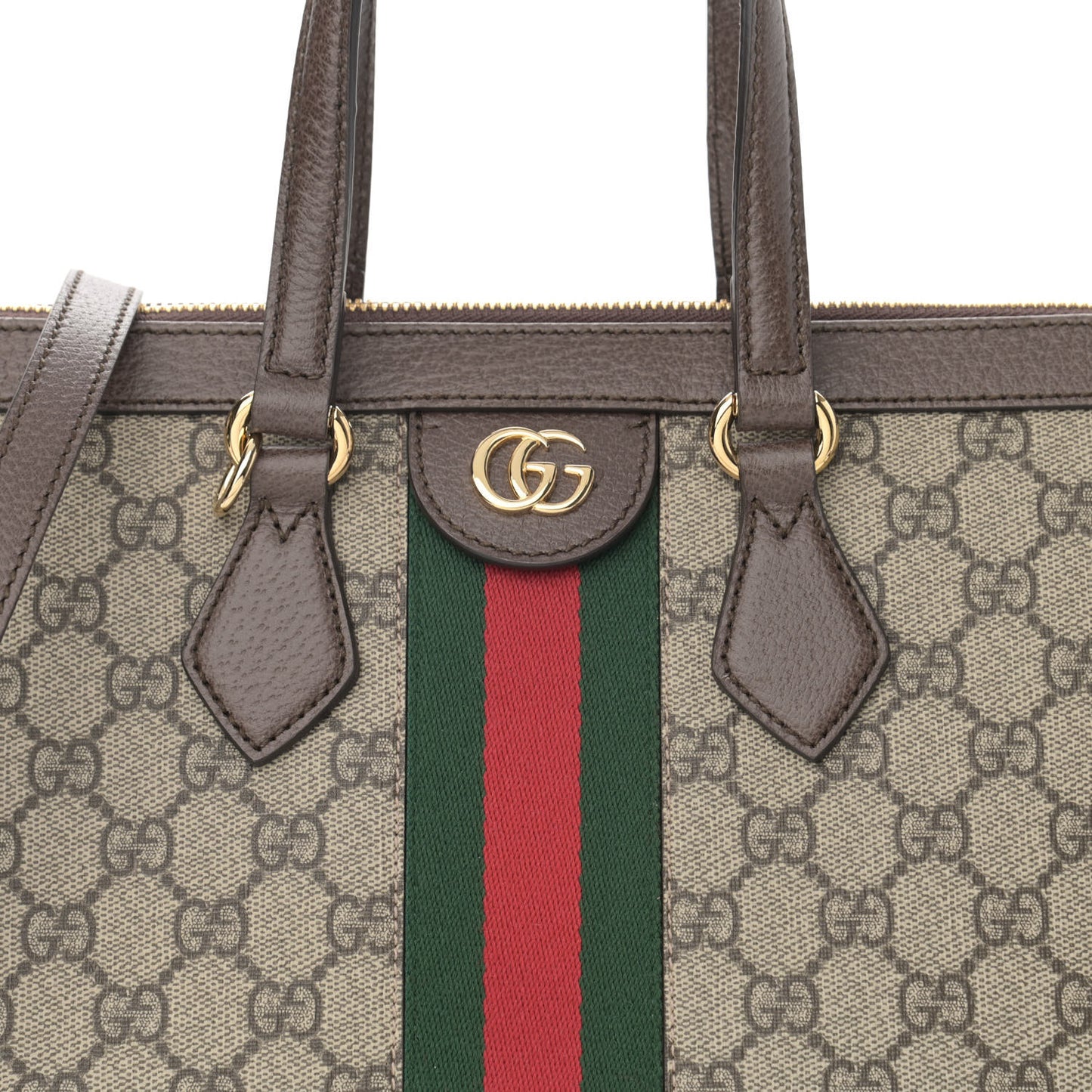 GG Supreme Monogram Web Medium Ophidia Tote Bag Brown