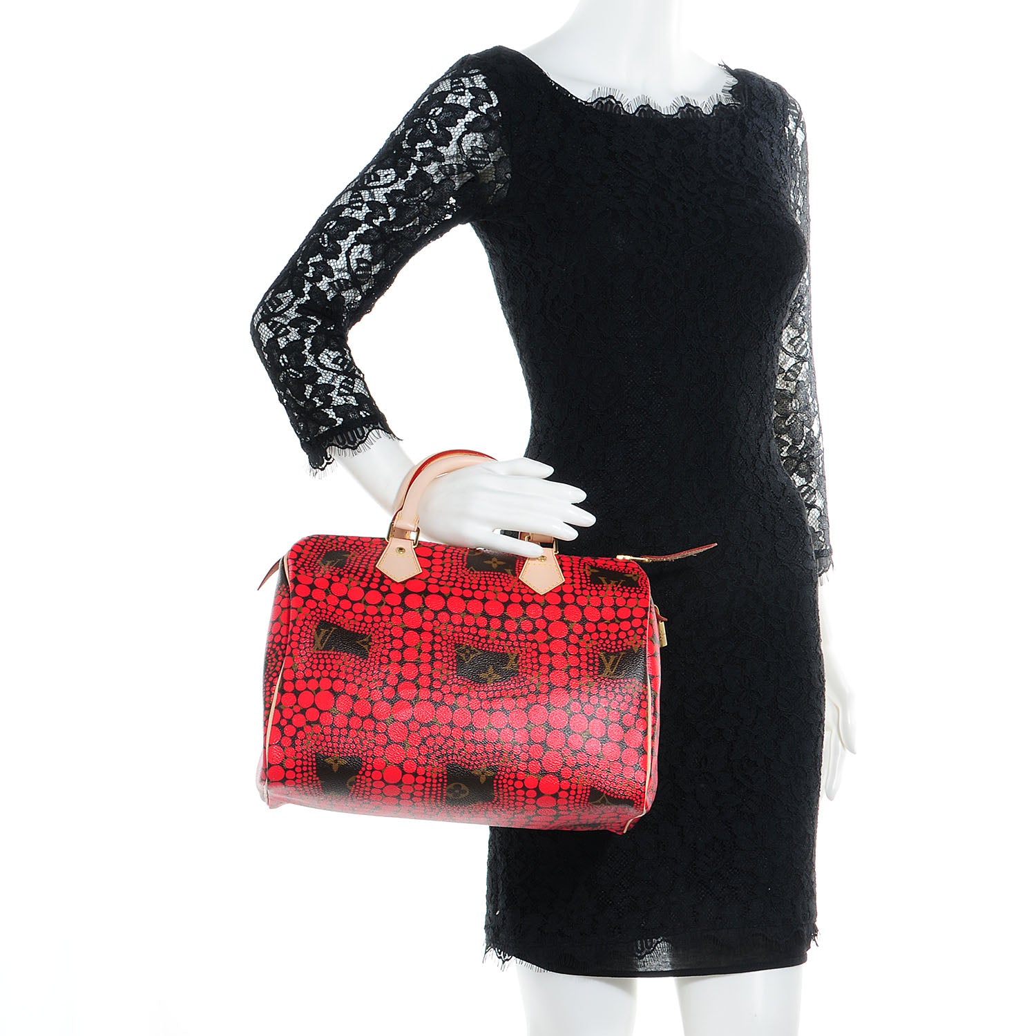 Louis Vuitton Monogram Kusama Town Speedy 30 Red 2 of 7