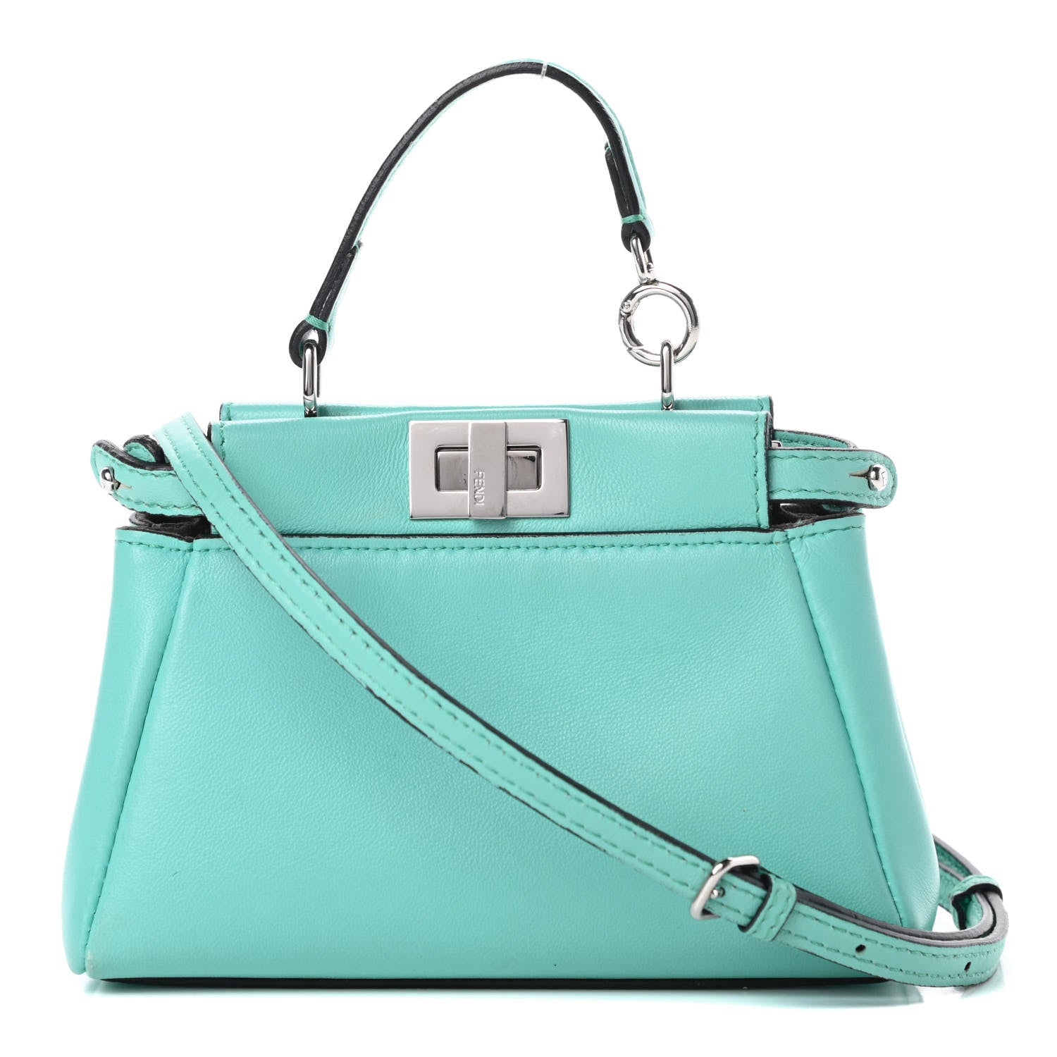 Fendi Shiny Nappa Micro Peekaboo Iconic Satchel Turchese Egiz 1 of 14
