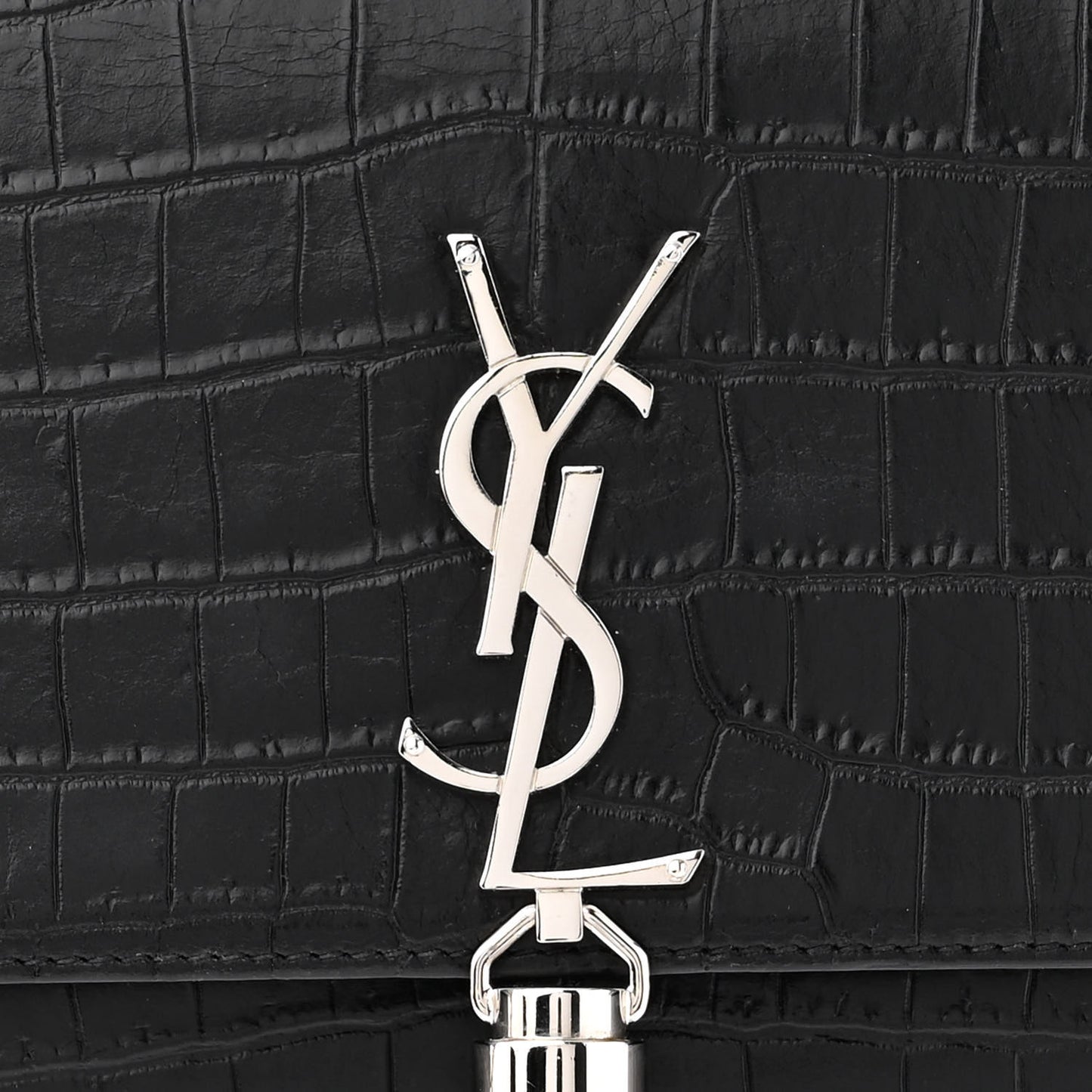 Calfskin Crocodile Embossed Kate Monogram Tassel Chain Wallet Black