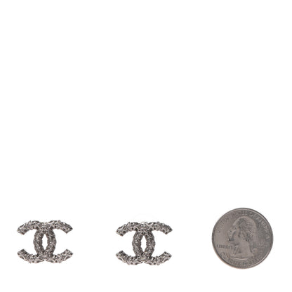 Chanel Textured CC Earrings Silver 2 of 4