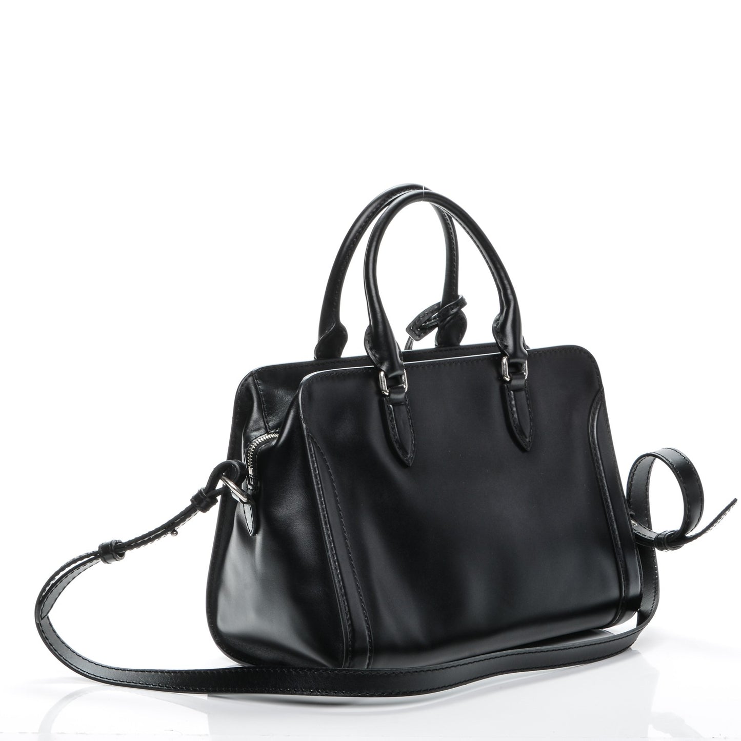Smooth Calfskin Small Star Studded Skull Padlock Zip Around Tote Black