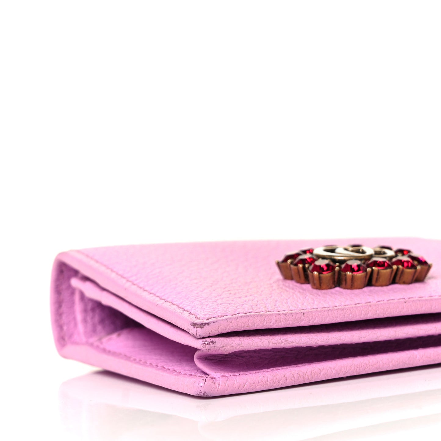 Calfskin Crystal Double G Card Case Wallet Malva
