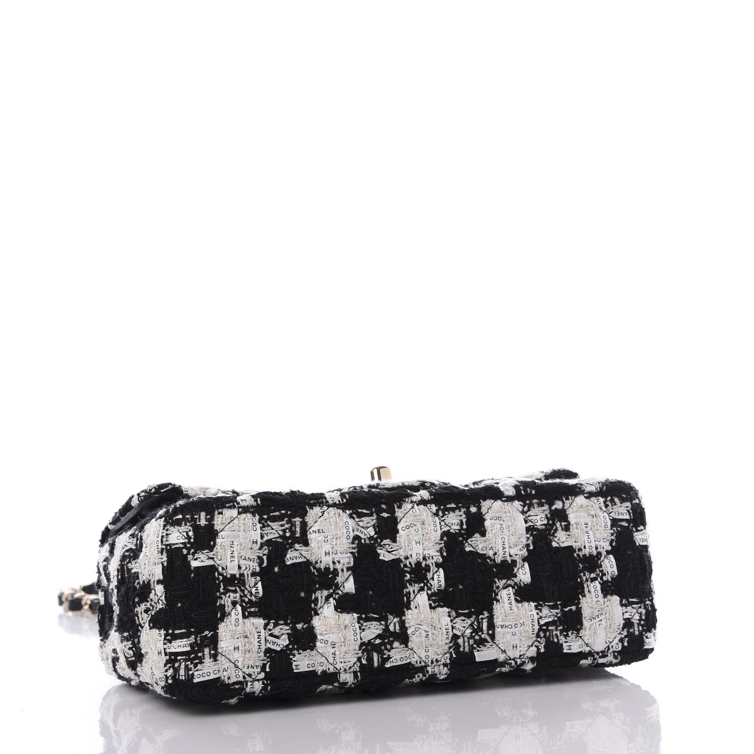 Chanel Tweed Quilted Mini Rectangular Flap Black Ecru White 3 of 10