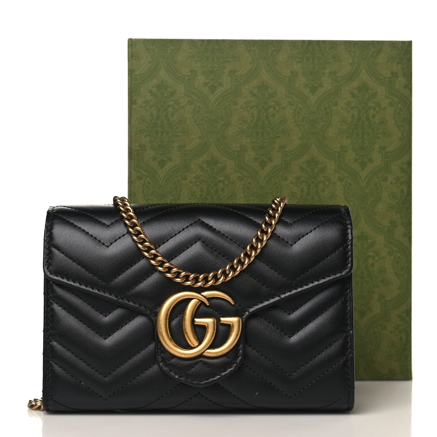 Gucci Calfskin Matelasse GG Marmont Chain Wallet Black 10 of 10