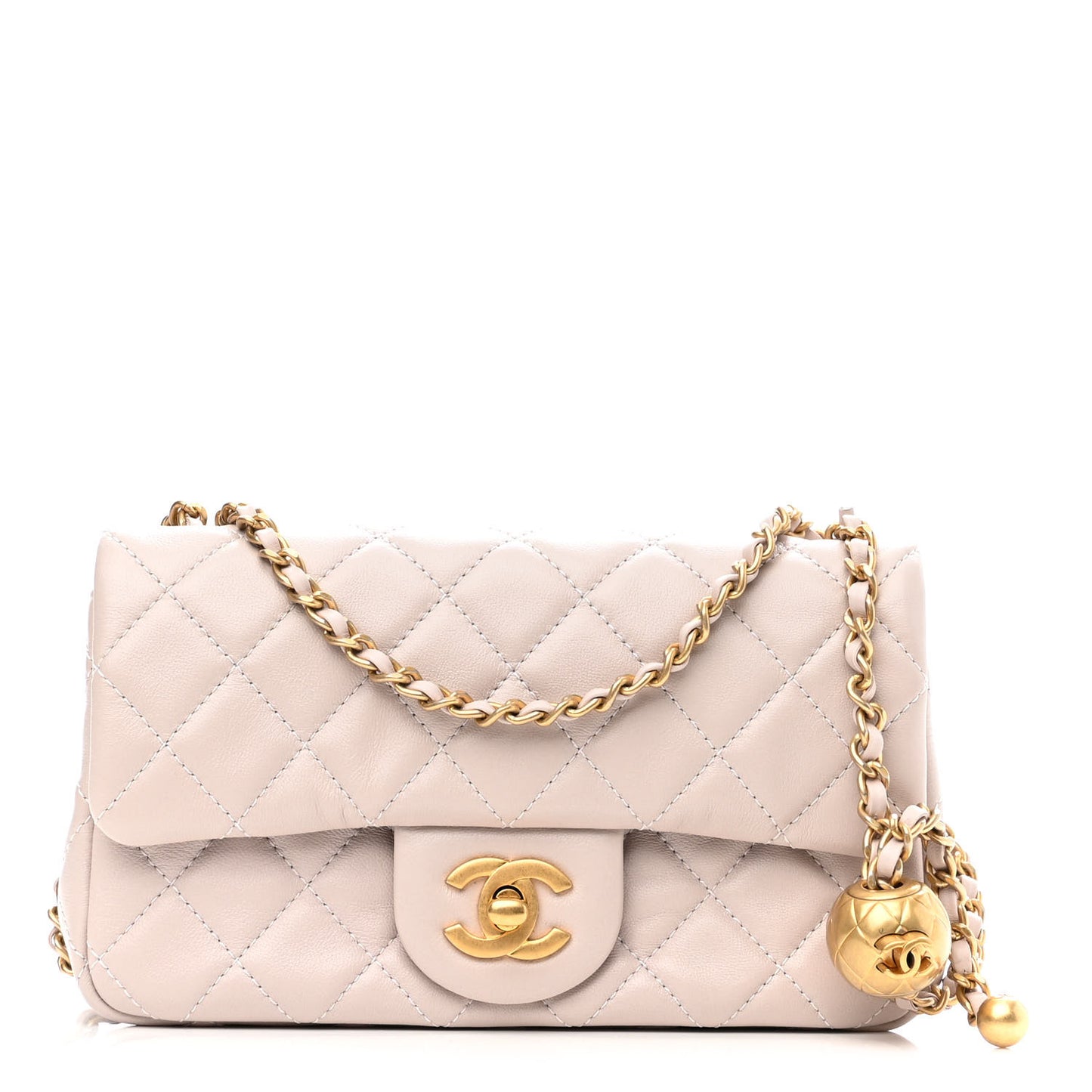 Lambskin Quilted Mini Rectangular Pearl Crush Flap Light Purple
