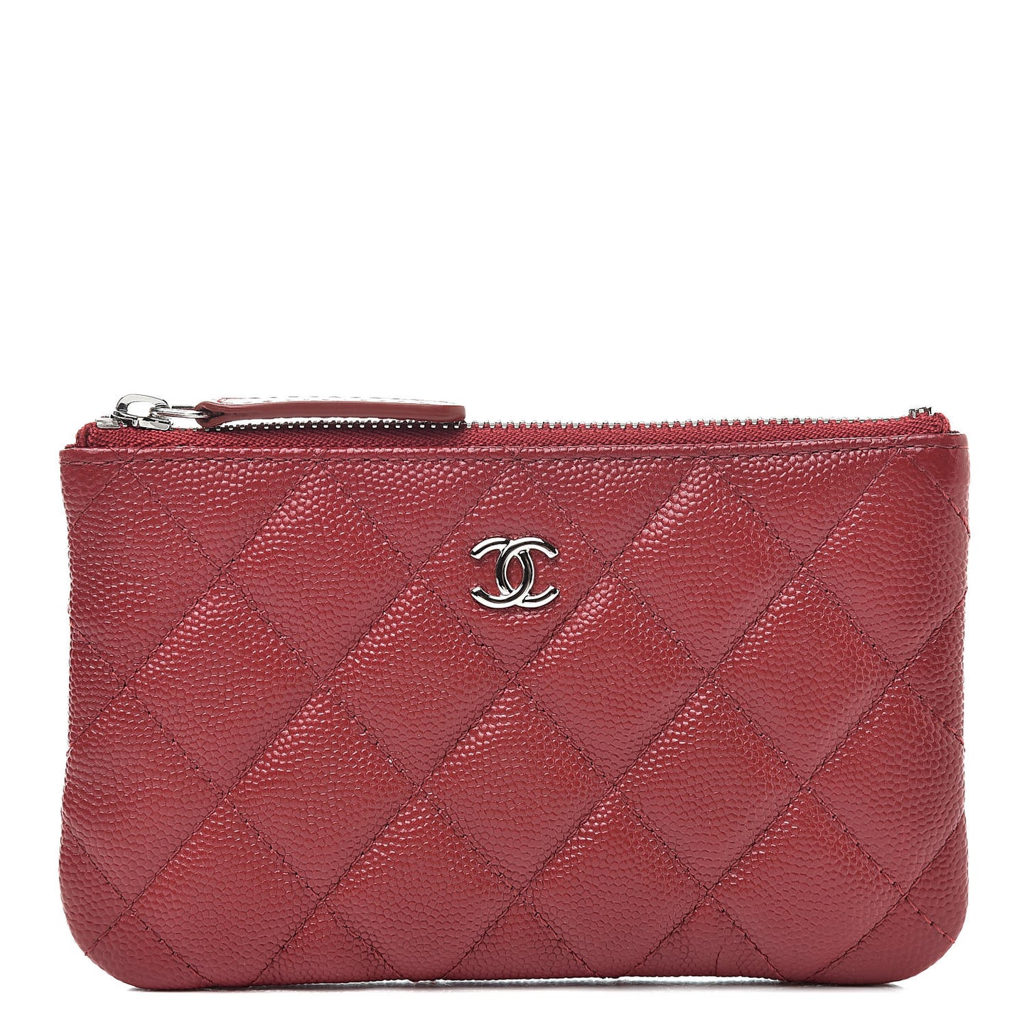 Caviar Quilted Small Cosmetic Case Dark Red